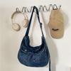 Borsa Hobo in Denim Lavato Vintage con Doppie Tasche Frontali a Pattina Borsa a Spalla Casual Morbida per Donne Quotidiana
