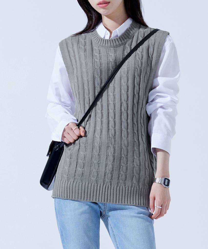 Topboy [2Pack] Regular Fit Cable Knit Round Neck Vest 6 Colors