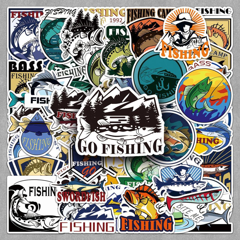 50 Original Waterproof Fishing Cartoon Stickers for Rods, Phones, and Cups