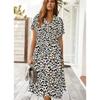 Summer polka dot printed short-sleeved mid-length dress women's fashion all-match elegant temperament