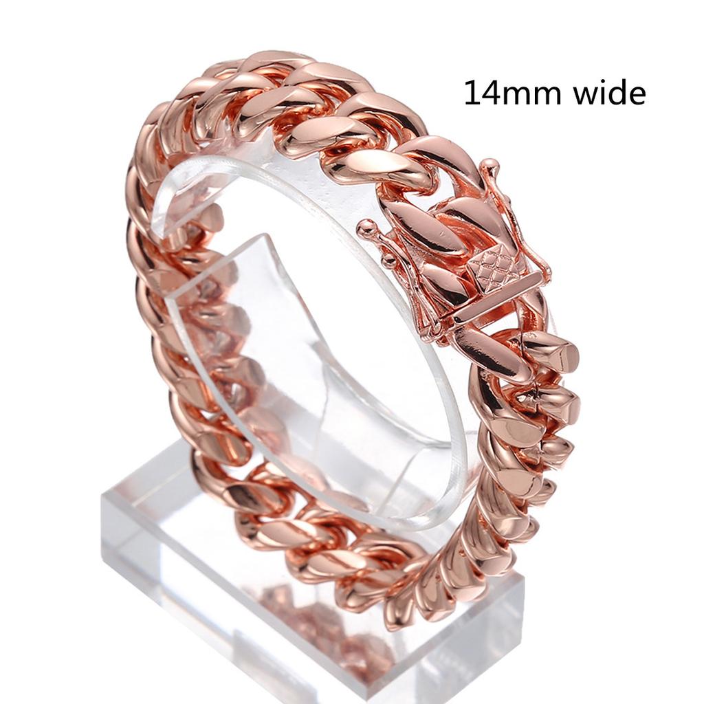 Gold Color/Rose Gold Stainless Steel Curb Cuban Link Chain Bracelet Bangle Jewelry 7-11inch for Men Women 8/10/12/14/16/18mm