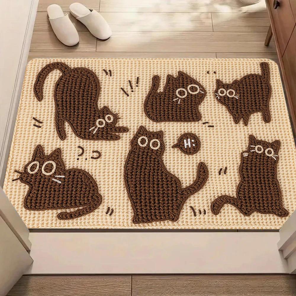 Schattige Cartoon Luie Zwarte Kat Deurmat, Antislip Vuilvanger Entree Vloermat, Wasbare Entree Kleed voor Huisdecoratie 40x60cm
