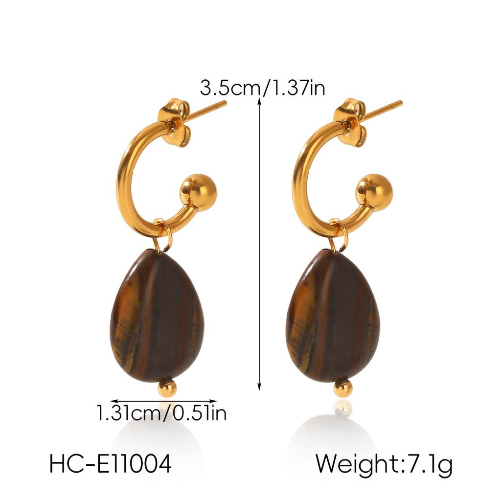 French vintage Maillard style mid-century earrings, niche unique tiger eye ear jewelry, niche design titanium steel accessories