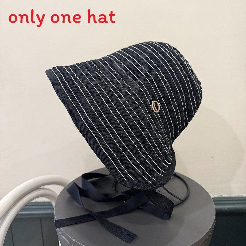 Summer Sun Protection Fisherman Hat For Women With Wide Brim And Striped Cotton Material