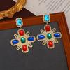 Women Classic Baroque Middle Earrings Jewelry Crystal Gold Color Exquisite Luxury Ear Rings Lady Party Banquet Drop Earring