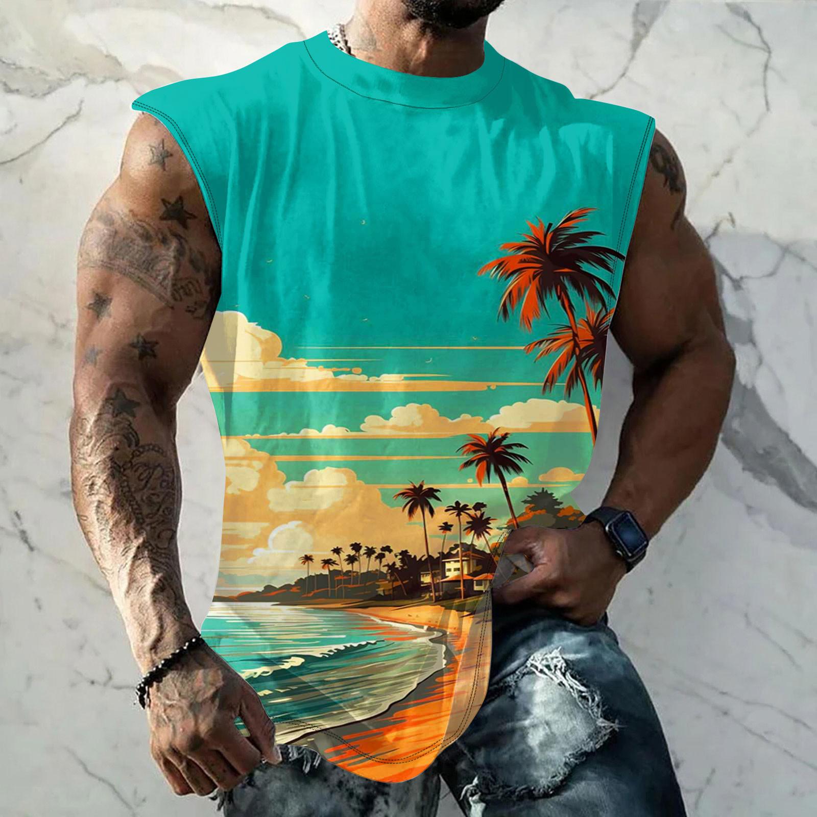 

Мужская летняя пляжная майка для серфинга, большой размер, повседневный дышащий топ без рукавов, свободная майка с принтом, мужская рубашка S