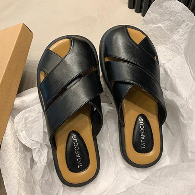 Closed-Toe Half Slippers for Women, Woven and Perforated Mules, Square-Toe Retro Roman Style Sandals