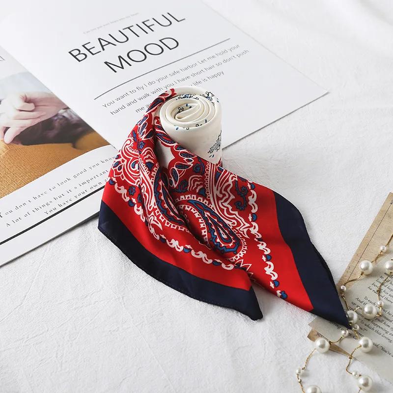 70cm Fashion Paisley Print Kerchief Hair Scarf For Women Silk Satin Headband Hijab Scarfs Female Square Neck Scarves For Ladies