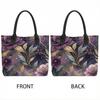  Elegant Purple Floral Tote Bag Large Capacity Reusable Shopping Shoulder Bag for Daily Use