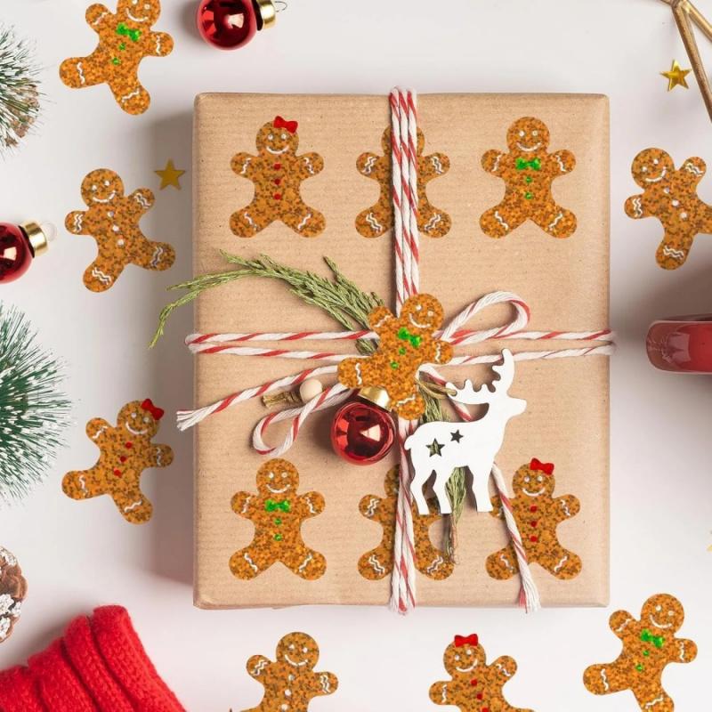 50 Stück Weihnachten Lebkuchenmann Aufkleber Cartoon Laser Umschlag Geschenkverpackung Karton Dekoration Aufkleber Etikett Geschenktüte Verschluss-Stick