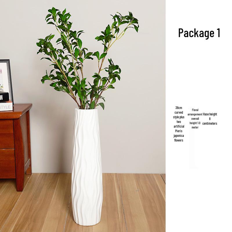 Large Modern Nordic Ceramic Floor Vase: Black & White Minimalist Design for Dried Flowers and French Arrangements In Living Room