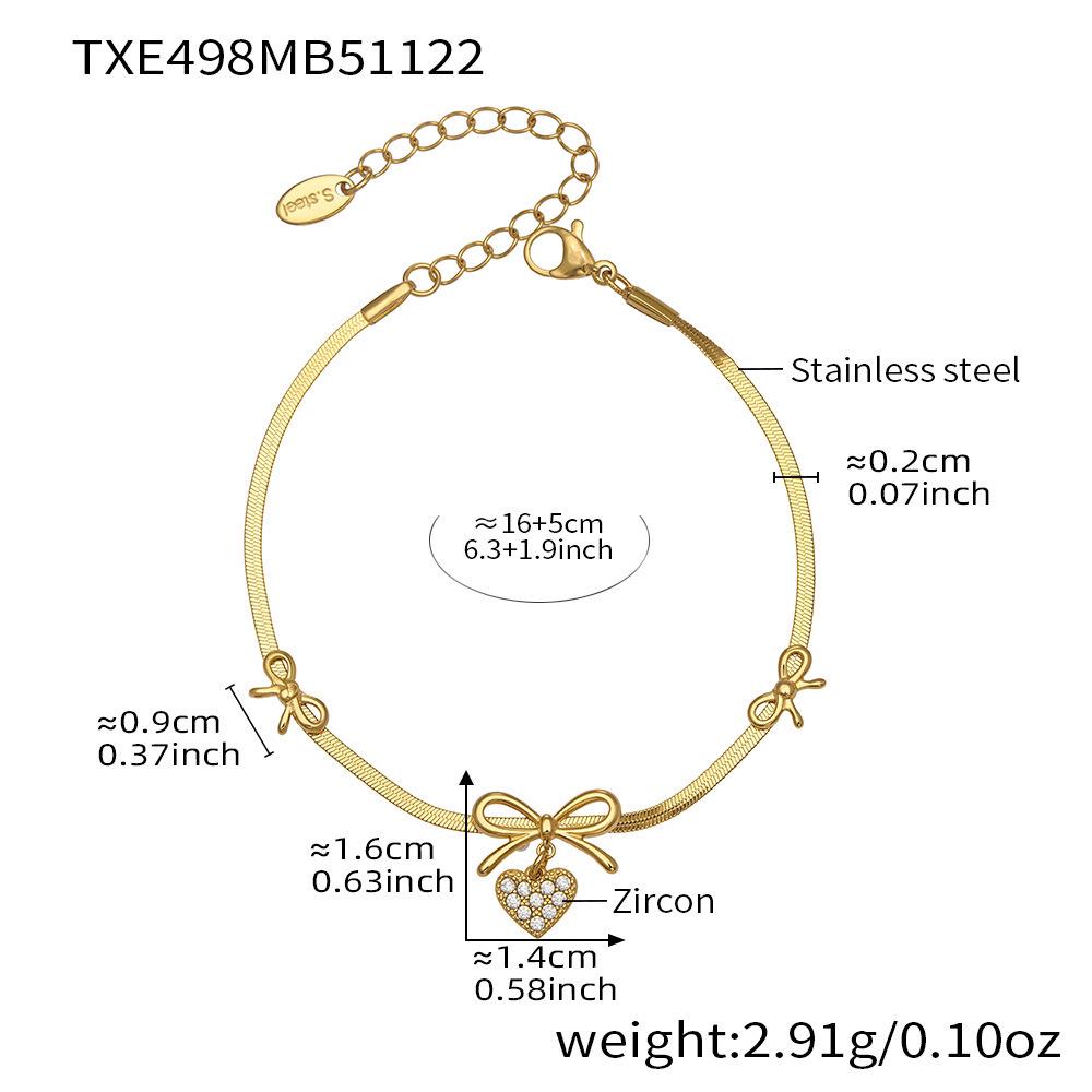 18K Gold-Plated Heart Zircon Bow Pendant Necklace & Bracelet Jewelry Set