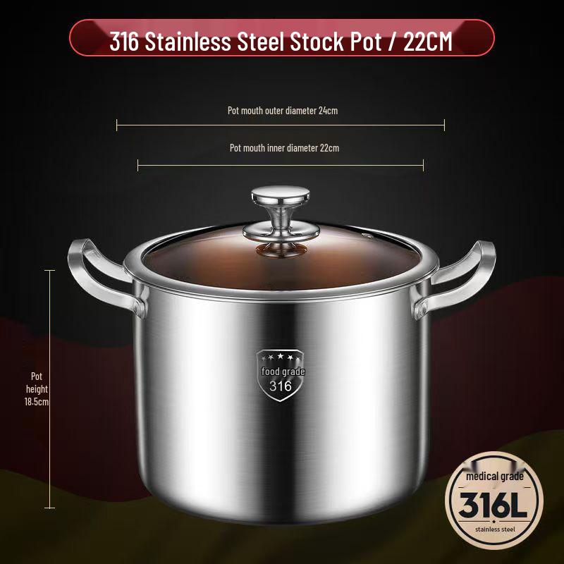 316 Stainless Steel Extra Deep Stewing Pot, Large Capacity, Integrated Molding