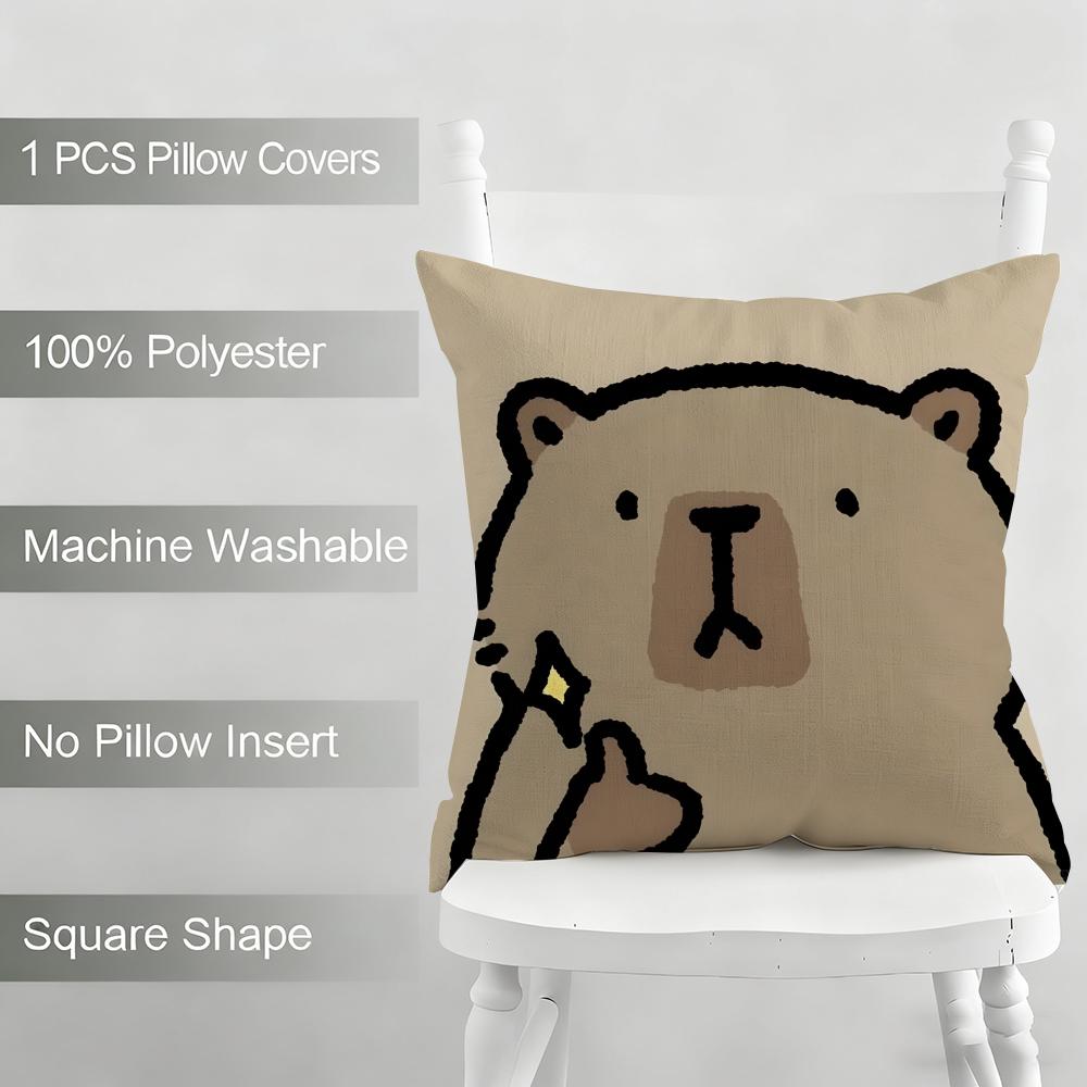 Cute Animal Cartoon Companion Capybara Cushion Cover Household Decoration Linen Sofa Cushion Cover: Skin-Friendly & Breathable W