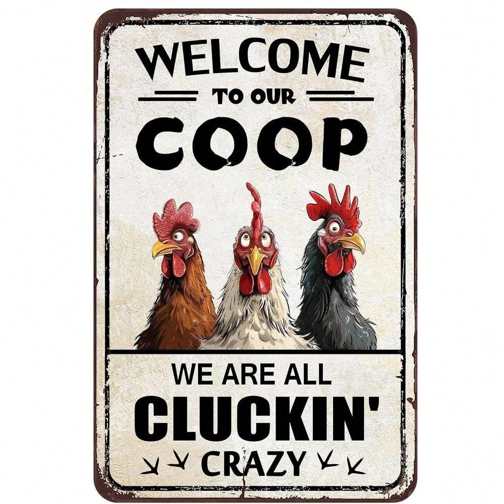 Metal Rooster Wall Decor, Farmhouse Kitchen Art, Rustic Metal Poster, Hanging Poultry Sign