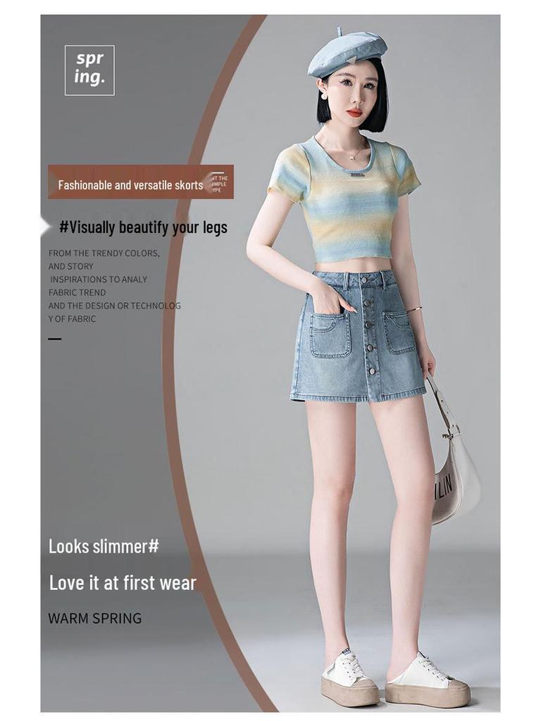 Spring 2026 Women's Retro Denim High-Waist Skort - Slimming, A-Line Design