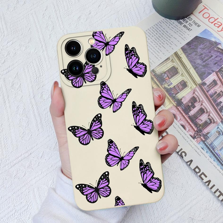 For Apple iPhone 6 7 8 11 12 13 14 15 Pro Max X XS XR SE Phone Case Liquid Soft Silicone Shockproof Cover Sunflower Butterfly For iPhone Shell Bumper