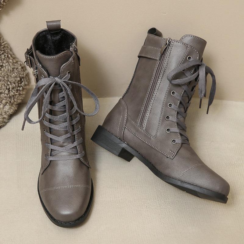 Fashion Womens Low-heeled Pointed Toe Knight Boot 2024 Autumn New Punk Style Zipper Design Mid-calf Women's Boots PU Leather Botas Mujer