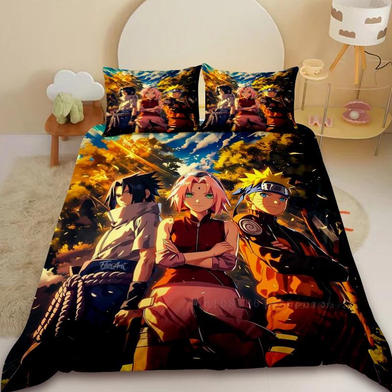 Children Kids Soft Duvet Cover Set Uchiha Sasuke Uzumaki Beding Set Narutos Comfortable Quilt Cover King Quen Young Girls Ten Young Boys for Bedrom