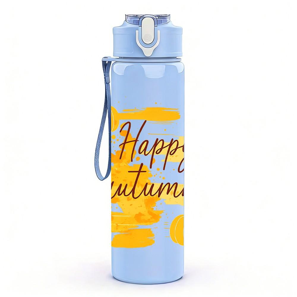 1PC Happy Autumn Fall Text Art Pattern 750ml Color Plastic Sports Water Bottle Leakproof Flip Straw Lid Suitable for Sports Office Home Use