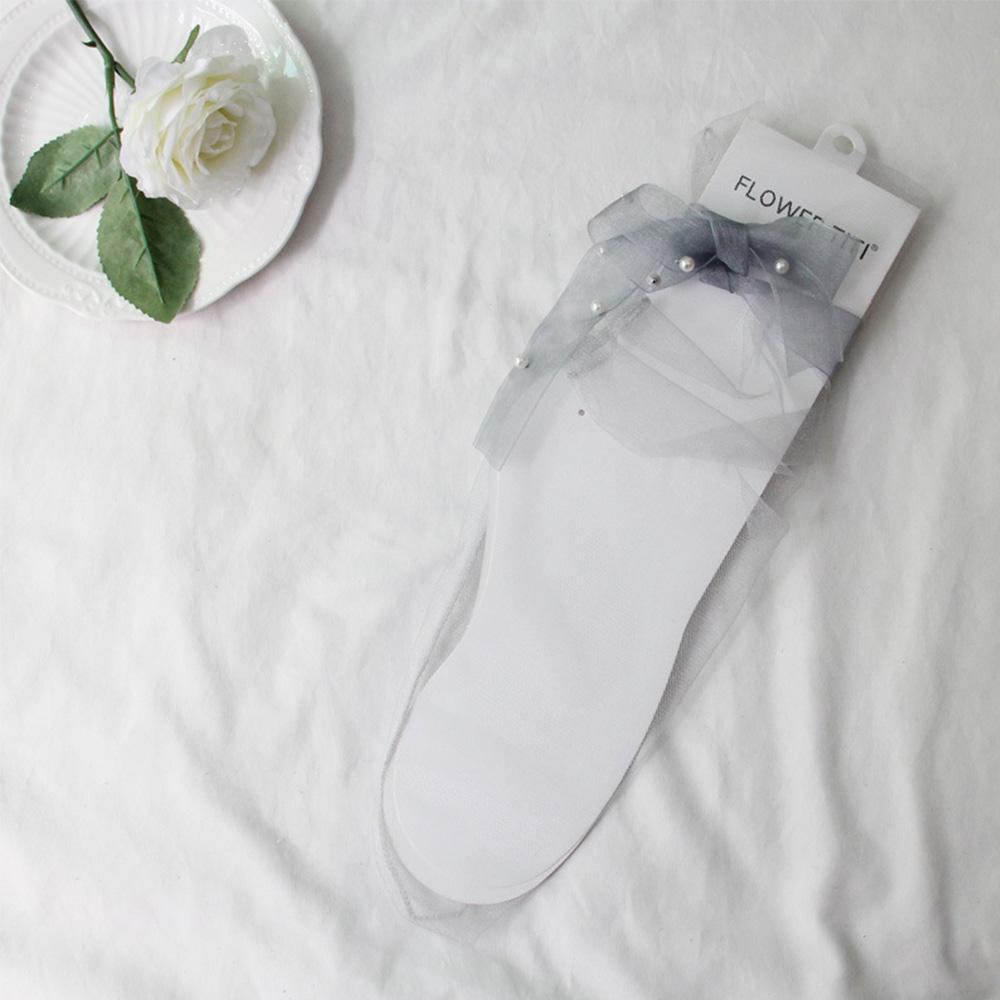 Fashion Funny Lace Up Bow Spring Chiffon Streetwear Women Socks Mesh Transparent  Socks