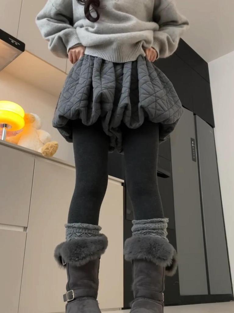 Gray High-Waist Quilted Bootcut Shorts for Women - Petite, Autumn/Winter