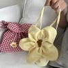 Korean Style Plaid Drawstring Crossbody Bag Large Capacity Canvas Floral Handbag Lightweight for Women Daily Travel Storage Bag