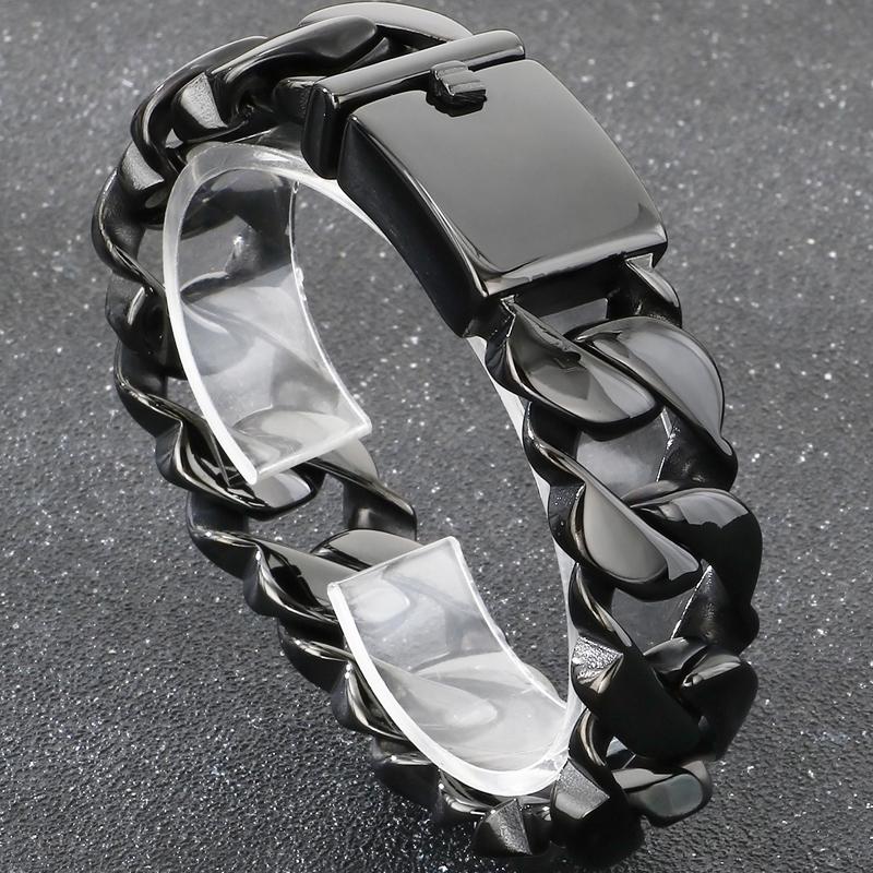Polished Stainless Steel On Hand Accessories 20MM Wide Iron Men's Bracelet for Man Waterproof Gold Color Men‘s Jewelry Male Him