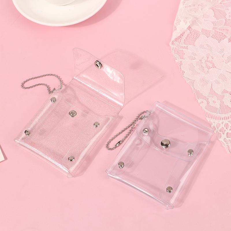 Glitter Transparent Coin Purse Pvc Photo Card Wallet For Girls Clear Mini Hasp Change Pouch Keychain