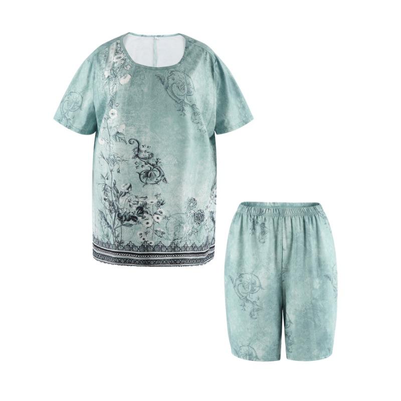 

Женский летний принт в стиле ретро, модный повседневный костюм большого размера для дома, верхняя часть 5XL светло-зеленый