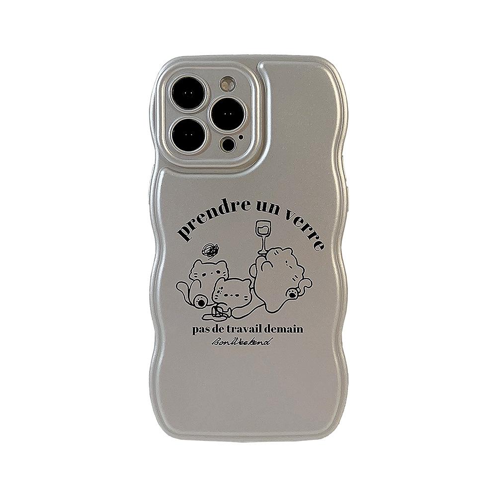 Cat Party Iphone15 Apple 14promax Mobile Phone Case 13 Silver Plated Suitable for 11 Cartoon 16 Wavy Edges