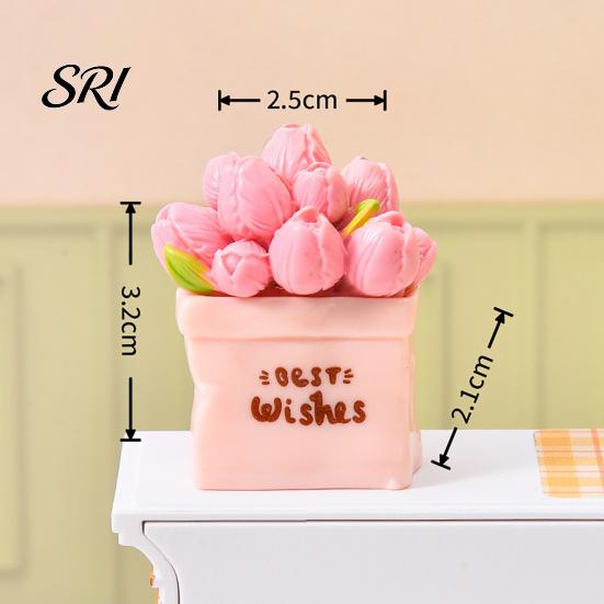 Resin Flower Decoration Miniature Potted Mini Artificial Bonsai Dollhouse Desk Ornament Accessory Tiny Fairy Garden Ornaments for DIY Crafts