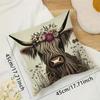 1Pc Long Haired Cow Linen Printed Pillowcase Suitable Soft Square Cushion Cover Without Pillow Core 45X45Cm Two Sides