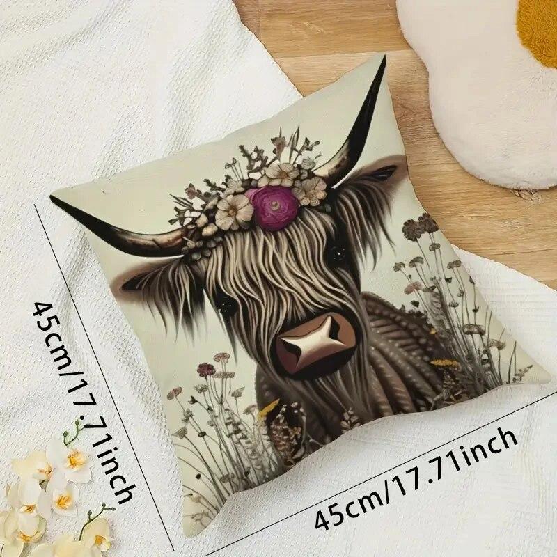 1Pc Long Haired Cow Linen Printed Pillowcase Suitable Soft Square Cushion Cover Without Pillow Core 45X45Cm Two Sides