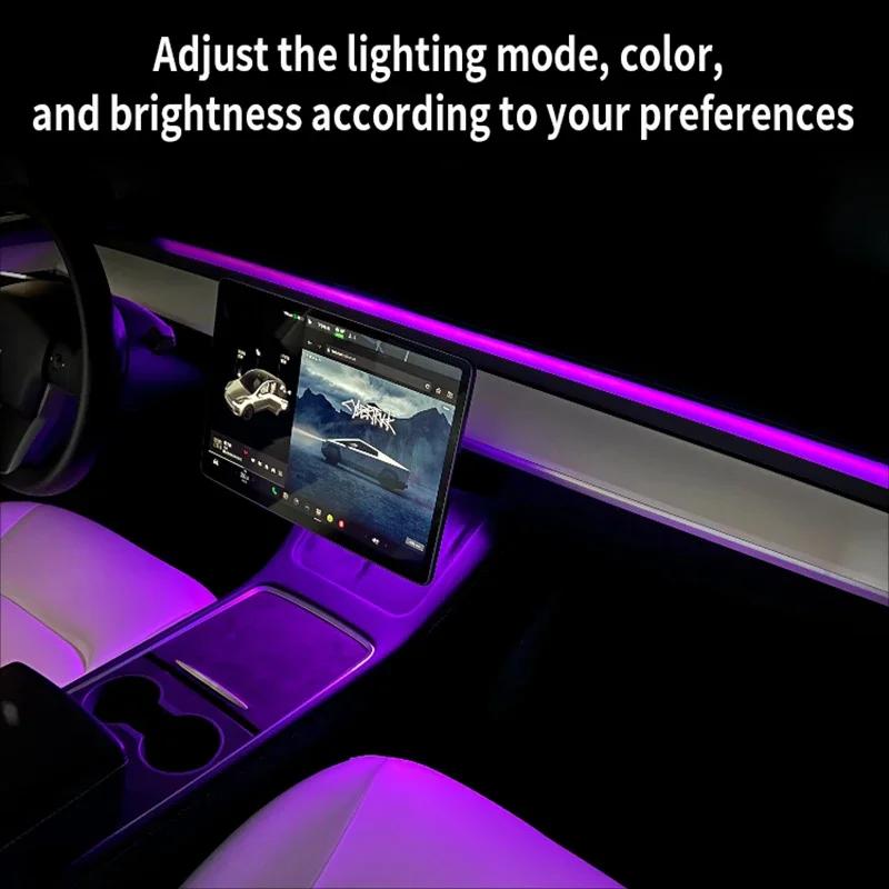 For Tesla Model 3 Y Accessories APP Control Streaming Ambient Light Center Console Dashboard Neon Ambient Strip Lamp Decoration