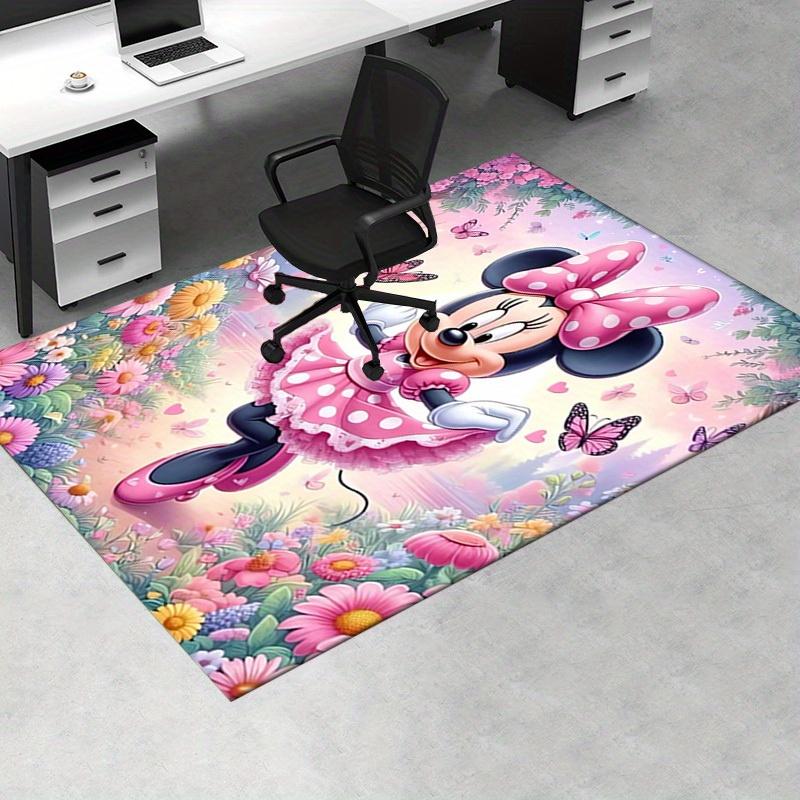 1pcOffice Carpet, Desk Mat, Gift for Home Decor, Minnie Mouse Inspired Floral Design, Soft and Comfortable Rug for Under Chairs