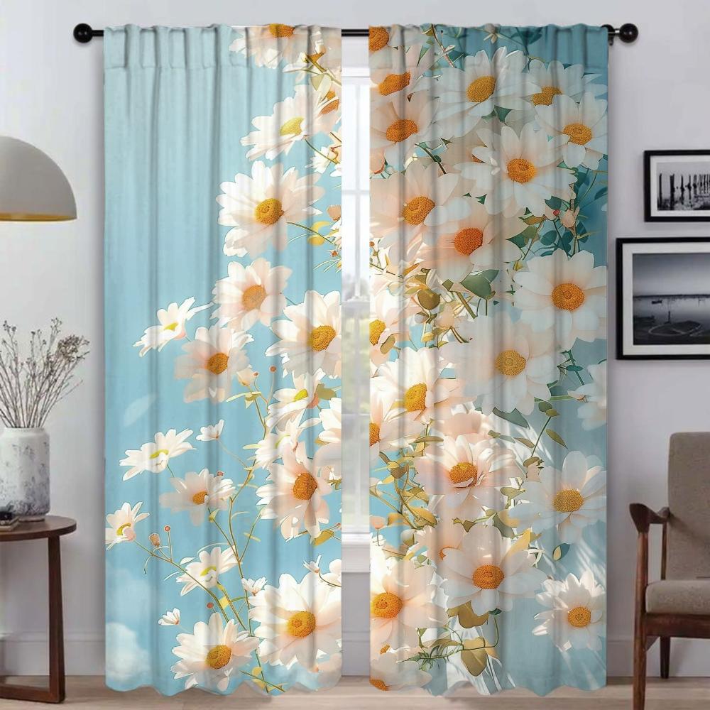 Spring Flower Kitchen Curtains for Camera Partition Modern Living Room Curtains 2 Pieces Tulle for Bedroom Blackout Curtain Home