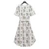 2025 Spring/Summer Women's V-Neck Belted Dress with Bow Print