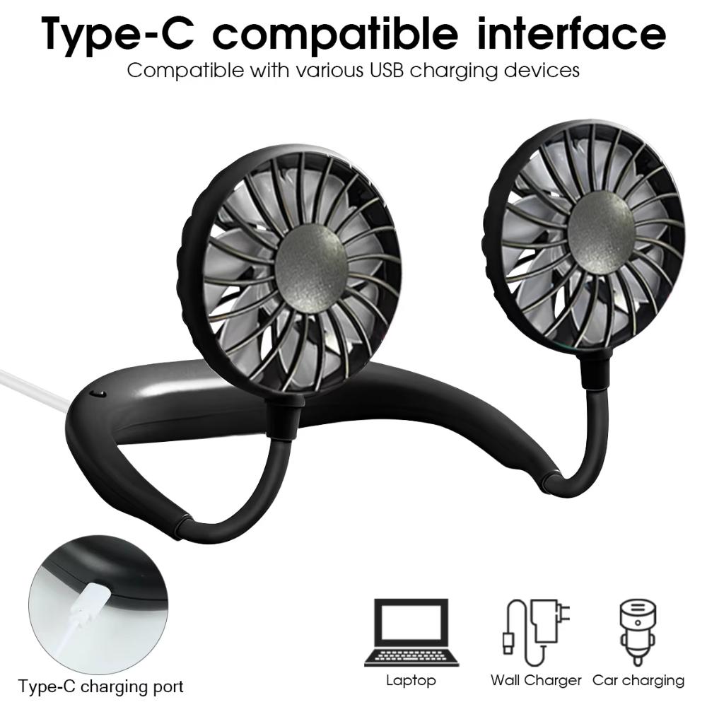 Neck Fan Rechargeable 1200mAh 3 Speeds Hands Free Wearable Fan Portable Personal Cooling Fan for Travel Outdoor Hot Sale