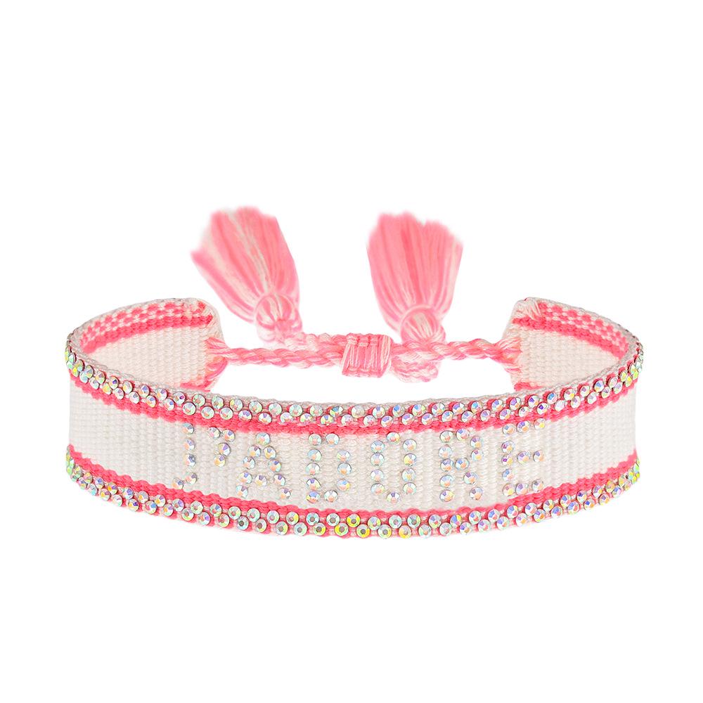 Seven-Color Full Diamond Woven Bracelet with 'JADORE' Letter, Handmade Tassel Chain, Crystal Design for Women