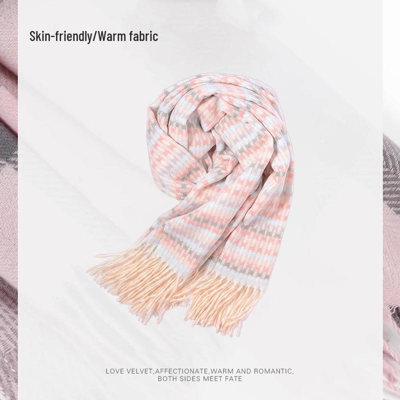 Classic Soft Girl's Imitation Cashmere Scarf Shawl - Versatile, Warm & Stylish for Autumn/Winter