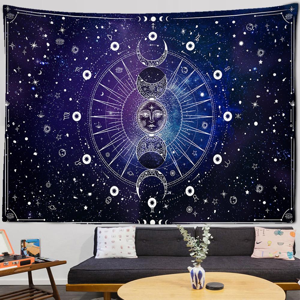 Bohemia Mandala Tapestry Sun and Moon Tapestry Wall Hanging Tarot Hippie Wall Rugs Room Dorm Decor Blanket Black and White Color