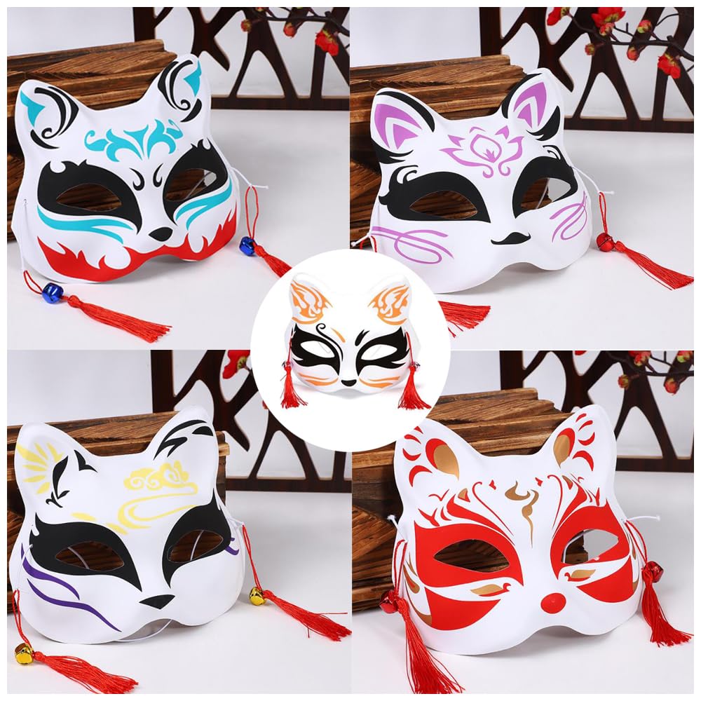 CHENLONB Fox Mask Set of 5, Japanese-Style Fox Masks, Easy to Wear, Halloween, Summer Festivals, School Festivals, Masquerade Balls, Festivals,