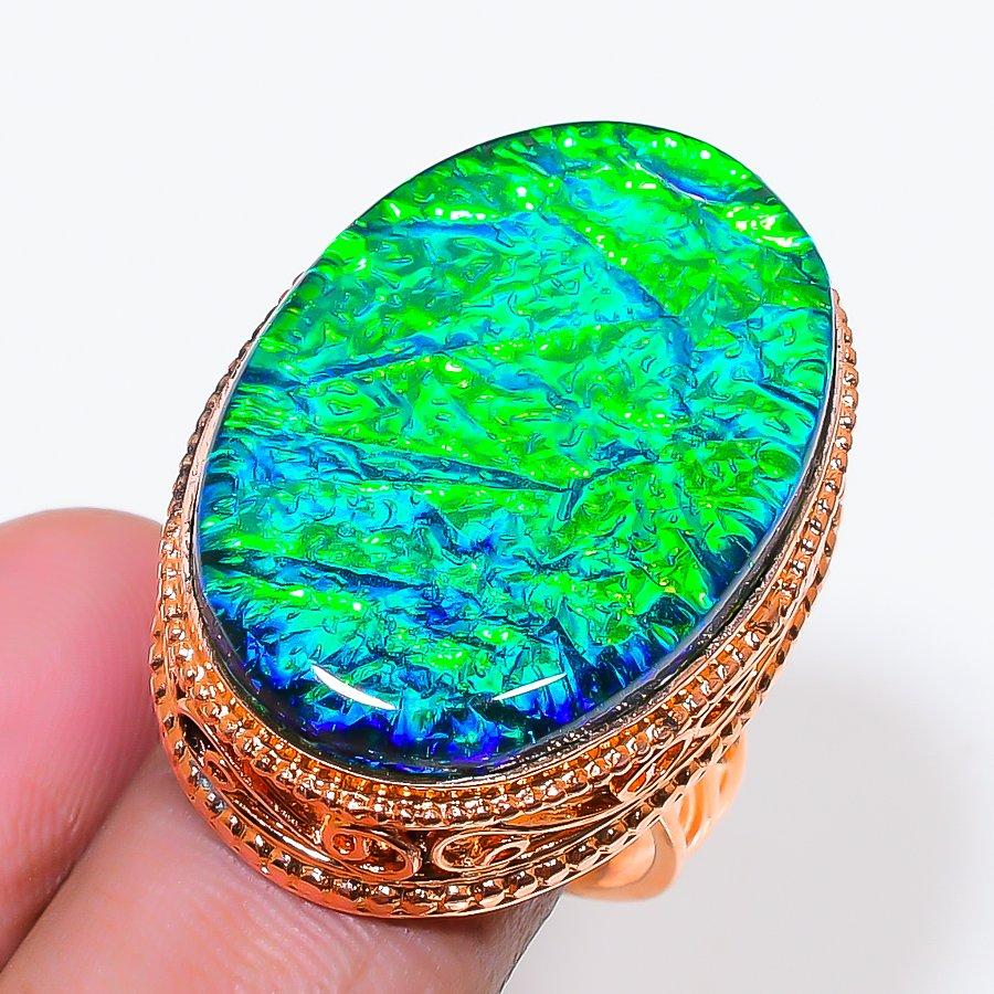 Natural Green Triplet Opal Gemstone 925 Sterling Silver Jewelry Ring Size 8 AR-18588