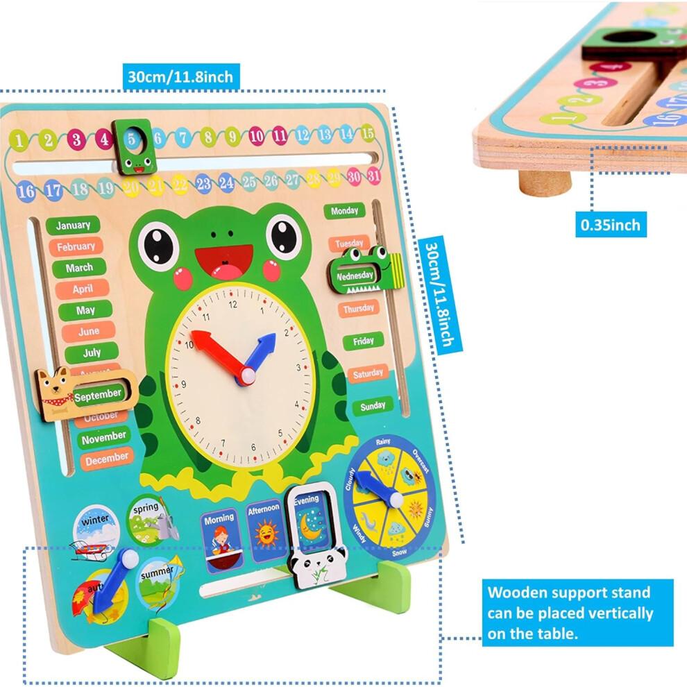Wooden Calendar for Kids Montessori Learning Clock 7 in 1 Toddler Daily Calendar Educational Toy for Preschool Time Telling