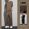 Ensemble de sport pour homme en soie glacée à séchage rapide: T-shirt à manches courtes et pantalon long