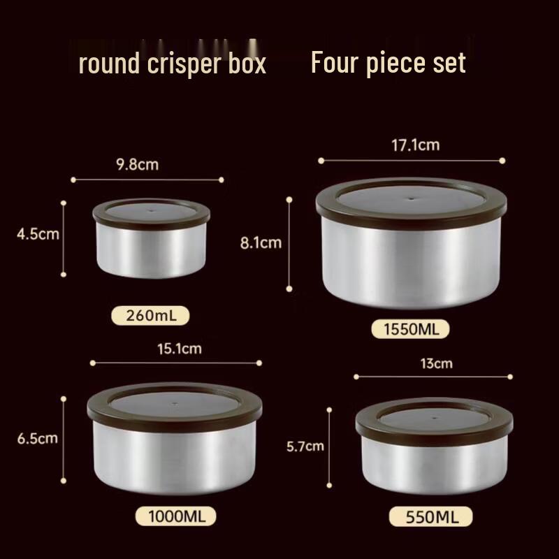 Ru Han 304 Stainless Steel Round Food Storage Container Set (4-Piece)