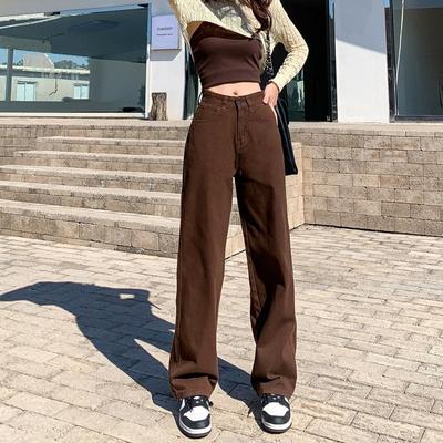 Brown Jeans Women High Waist Baggy Straight Wide Pants Casual Denim Trousers Vintage Y2k Claothes Streetwear Plus Size Female Clothing