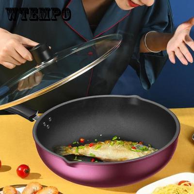 Antihaft-Wok-Haushalts-Kochtopf und Pfannen Familienessen Wok-Geschirr Haushaltspfanne Bratpfanne mit Deckel
