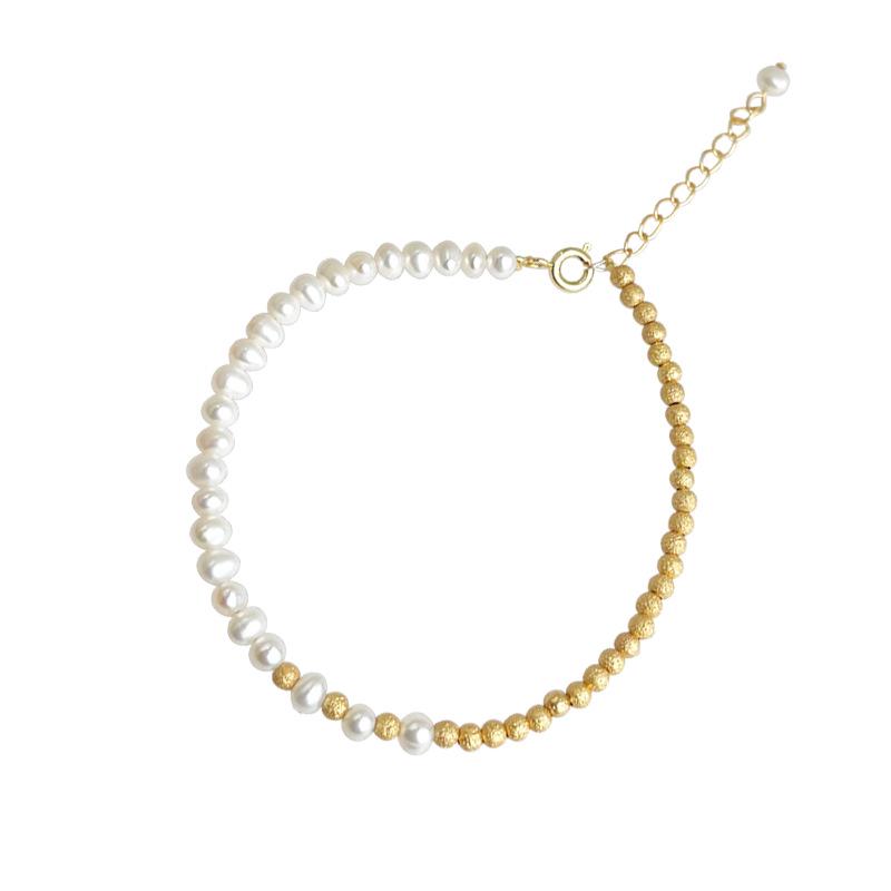 18k Gold-Plated Luxury Frosted Freshwater Pearl Bracelet - Versatile Fashion Jewelry.